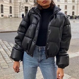 Zara Faux Leather Puffer Jacket Bomber
